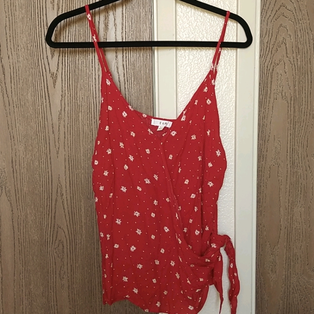 Women strappy floral blouse, color red, size L